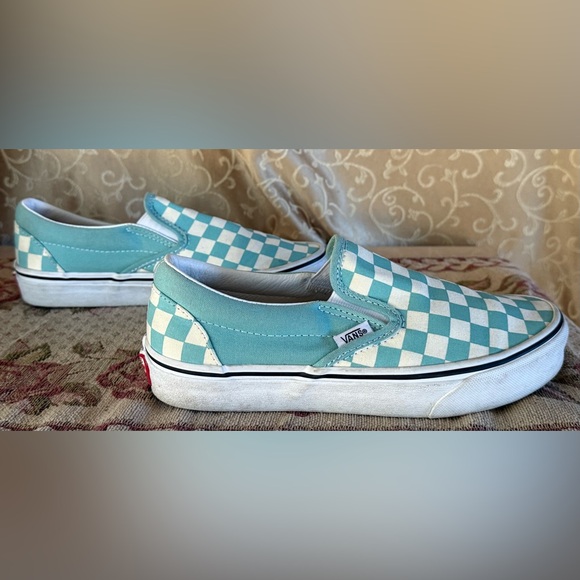 Vans Classic Slip-On Sneakers Aqua Haze Checkerboard Size 5 Men’s 6.5 Women’s - Picture 9 of 14